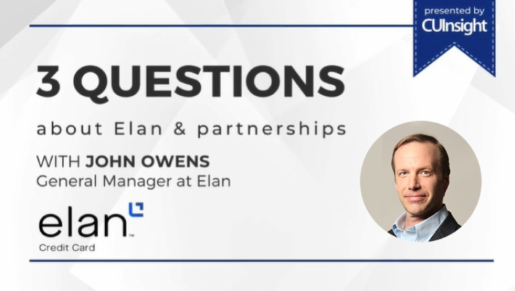 An image with text that reads "3 questions about Elan & partnerships with John Owens General Manager at Elan" with the Elan Credit Card logo and John's headshot. 
