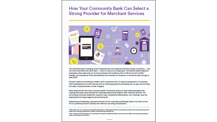 An illustration with a purple background shows many icons and graphics of people, money, a building with columns, and a tablet.